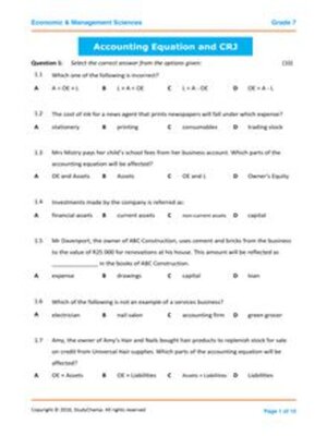 cover image of Grade 7 Ems Test: Accounting Equation and Cash Receipts Journal
